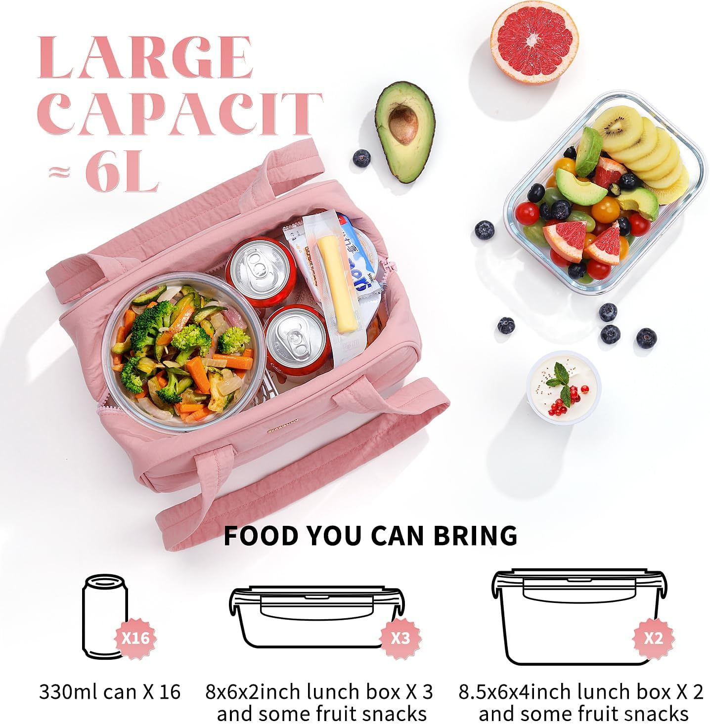 Cerbonny Freezable Lunch Bag - 6L Capacity with 4 Detachable Ice Packs