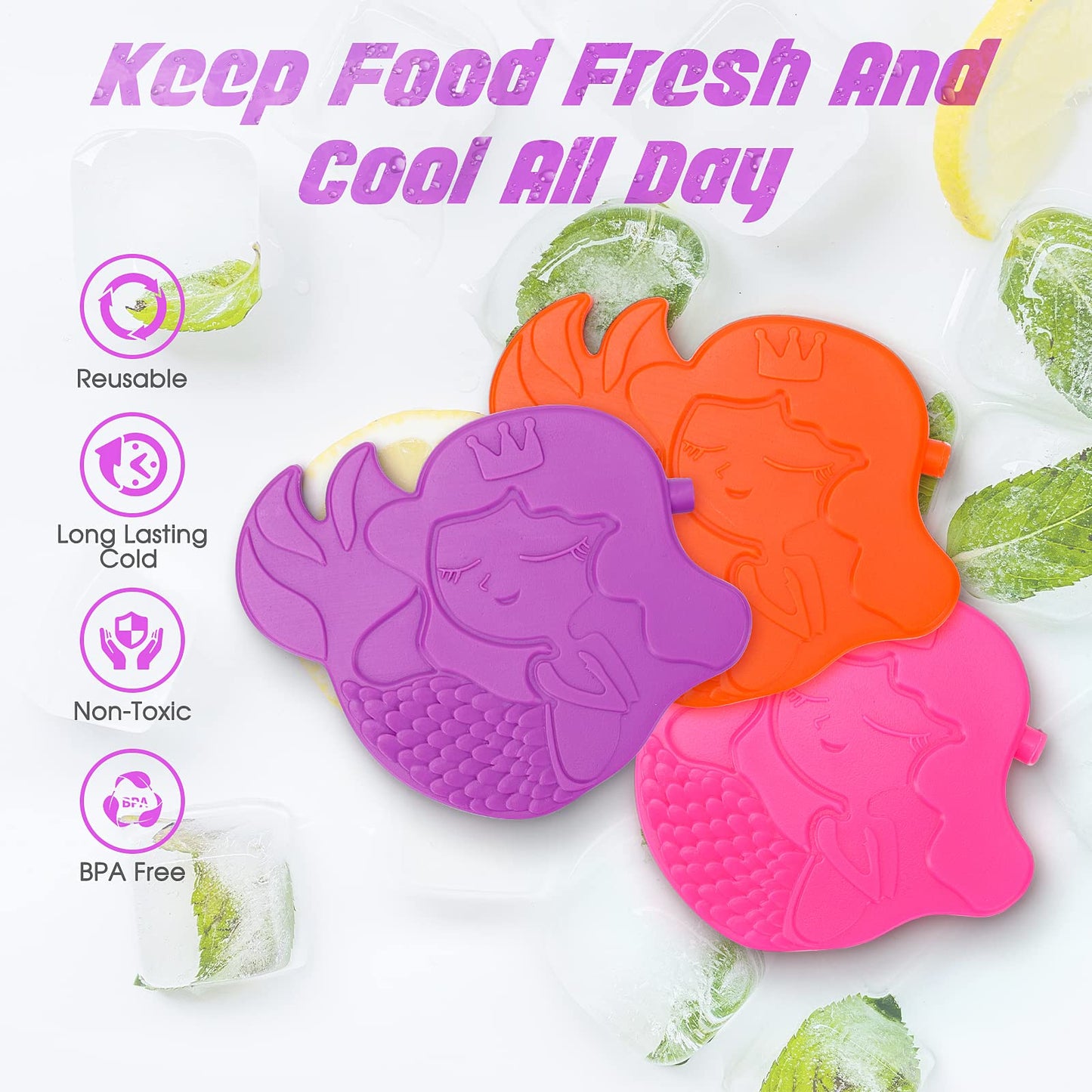 Cerbonny Lunch Box lce Packs (4-Pack) - Mermaids