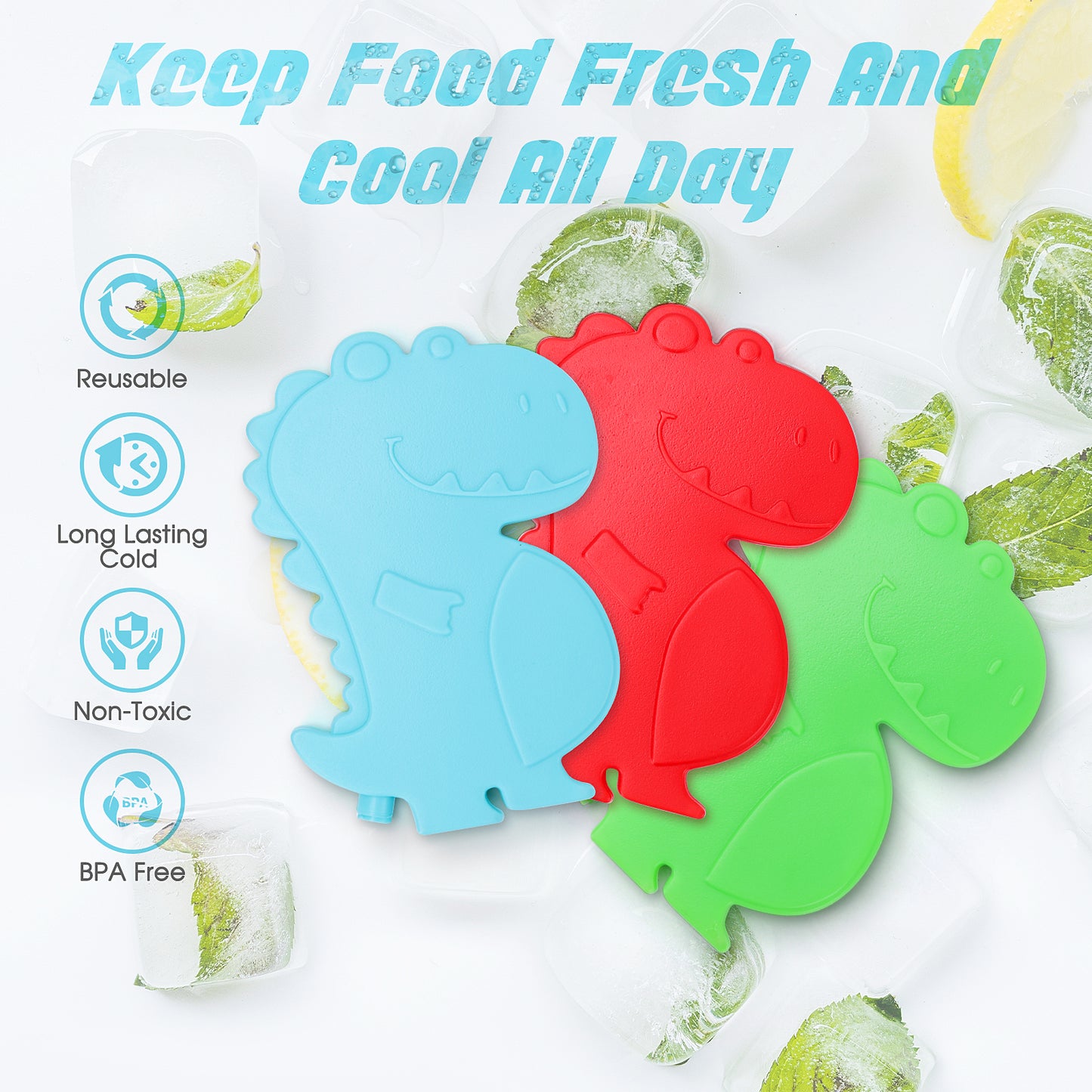 Cerbonny Lunch Box lce Packs (4-Pack) - Dinosaur