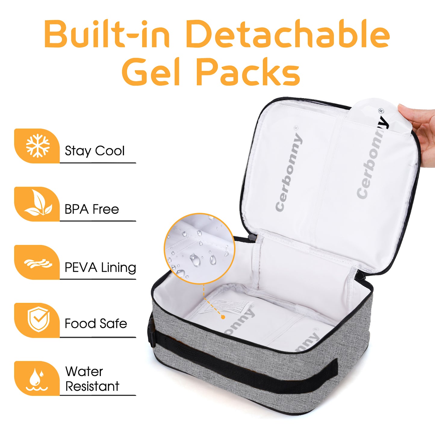 built indetachable gel packs