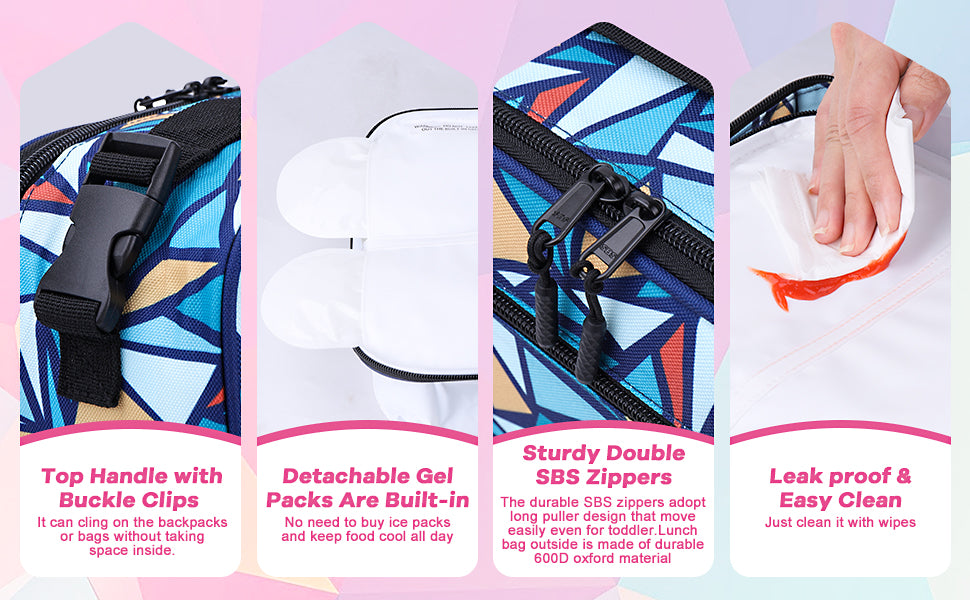 tophandlewithbuckleclips-icepacksarebuilt-in-sturdydoublesbszippers-leakproof_easyclean